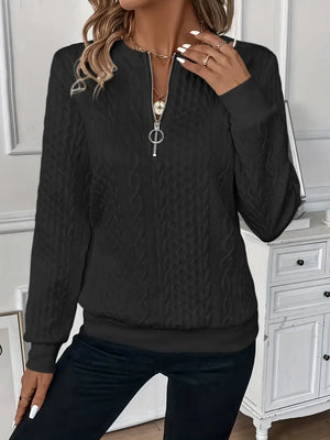 Women’s Zip-Up Knit Sweater with Stand Collar