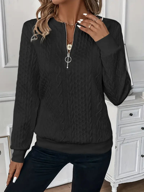 Women’s Zip-Up Knit Sweater with Stand Collar