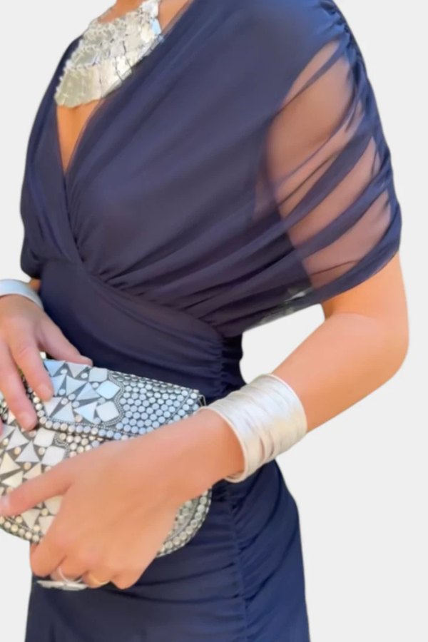 Women Pleated Off-Shoulder Draped Maxi Evening Dress