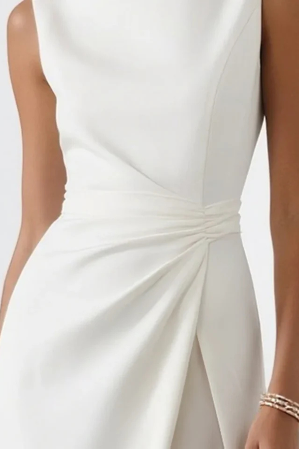 Women's Sleeveless Ruched Side Twist High Slit Maxi Dress