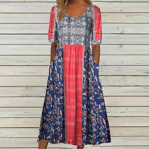 Women's Bohemian Mosaic Midi Dress