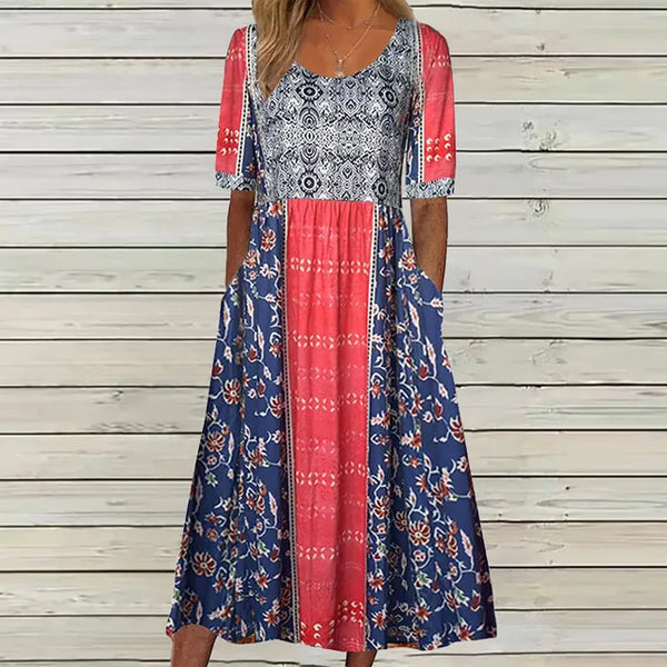 Women's Bohemian Mosaic Midi Dress