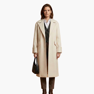 Elegant Long Coat With Notch Lapel And Button Closure