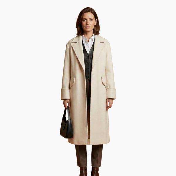 Elegant Long Coat With Notch Lapel And Button Closure