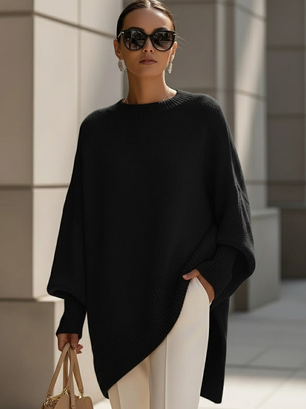Women's Oversized Poncho Asymmetrical Knit Tunic Sweater