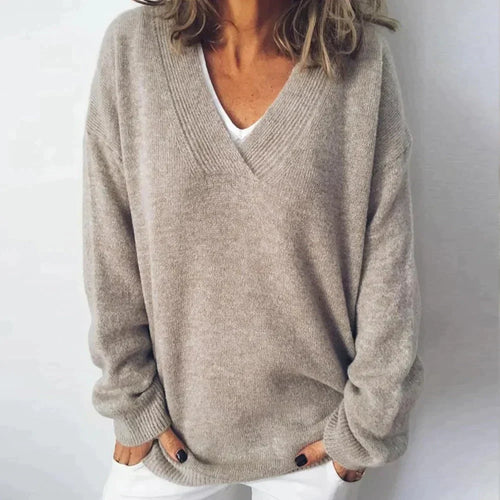 Women's Relaxed V-Neck Pullover Sweater