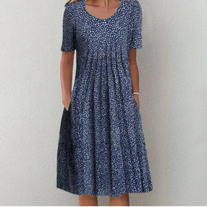 Women's Floral Print Midi Dress with Short Sleeves and Flowy Silhouette