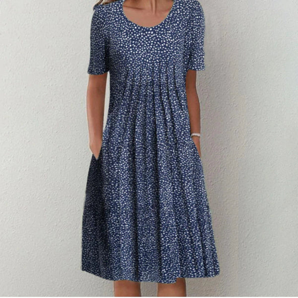 Women's Floral Print Midi Dress with Short Sleeves and Flowy Silhouette