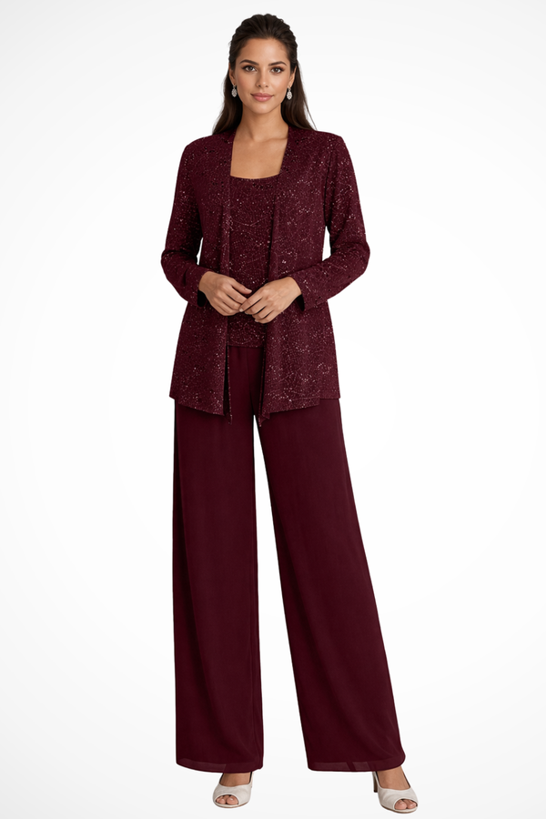 Sequin Lace Three Piece Suit Wide Leg Women