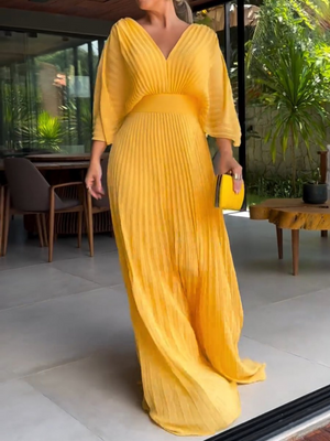 Colorful Pleated Maxi Dress with Elegant Flow