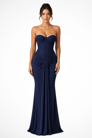 Women's Strapless Sweetheart Neck Ruched Maxi Dress