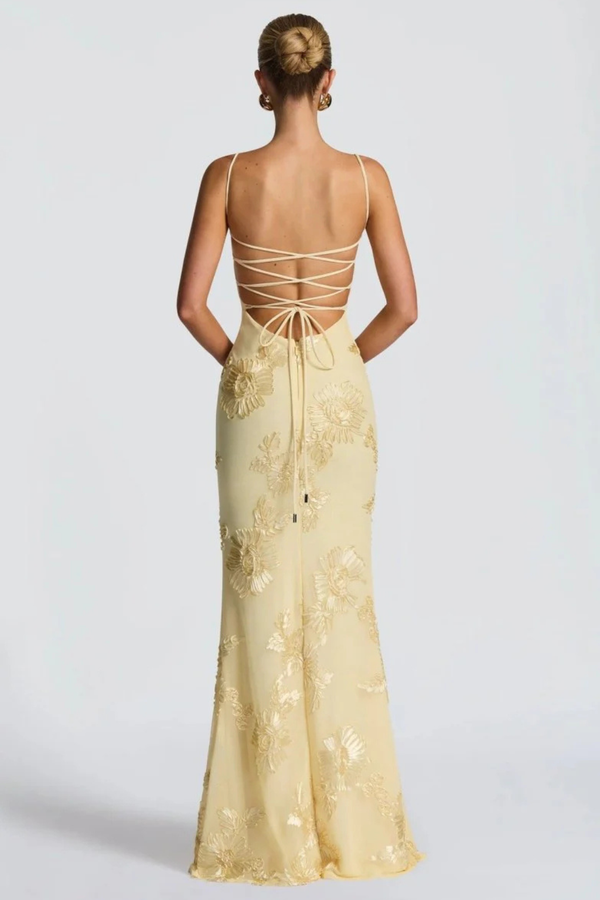 Women's Floral Embroidered Strapless Corset Maxi Dress