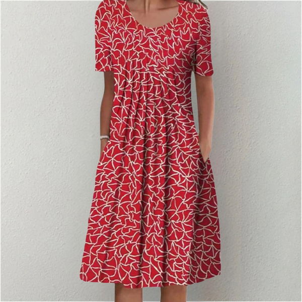 Women's Floral Print Midi Dress with Short Sleeves and Flowy Silhouette
