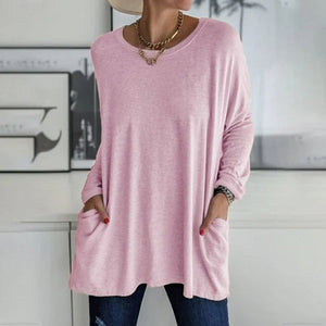 Túnica de manga larga para mujer con bolsillos y corte oversize