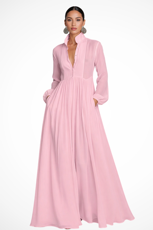 Women's Long Sleeve Button Front Maxi Dress with Pockets