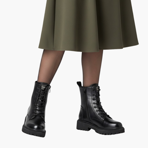Women's Lace-Up Boots with Side Zip and Thick Sole