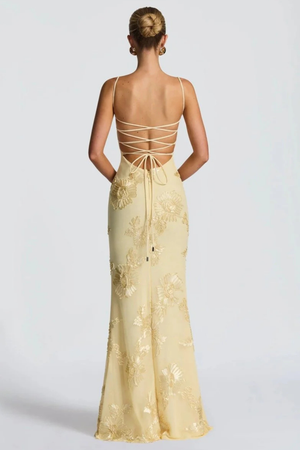 Women’s Floral Mermaid Strapless Lace-Up Back Formal Maxi Dress