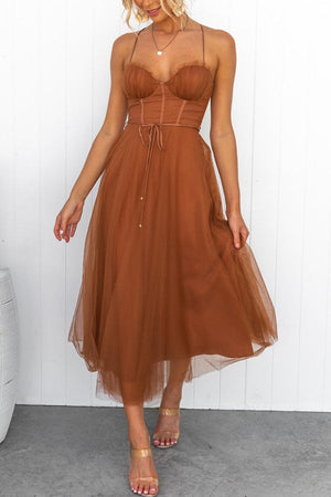 Women's Sweetheart Neck Tulle Midi Dress
