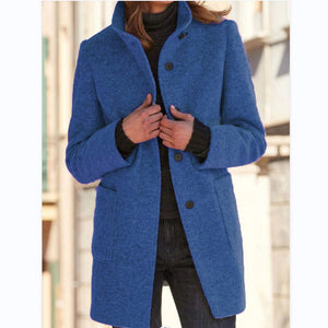 Women's Button Front Stand Collar Mid-Length Casual Coat