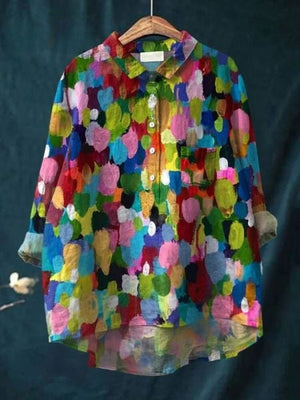Women's Watercolor Bloom Button-Up Blouse