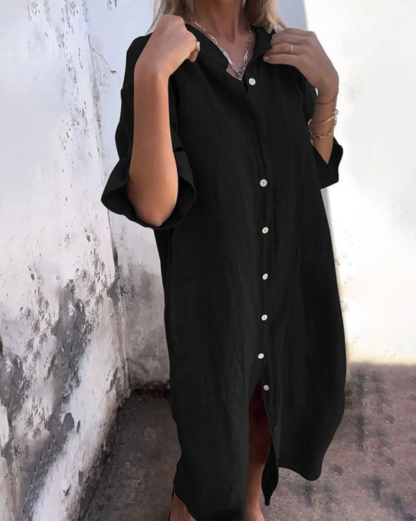 Women’s Relaxed Button Front Oversized Shirt Dress