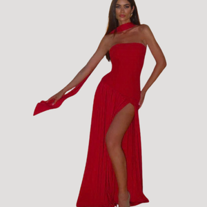 Women's Strapless Pleated Maxi Dress
