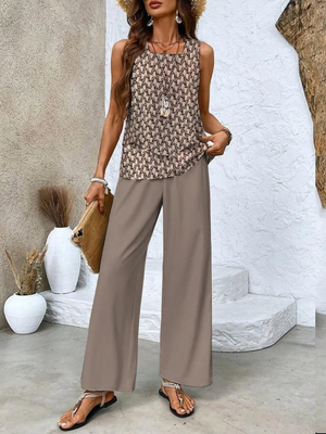 Women’s Sleeveless Top Wide Leg Pants Outfit Set