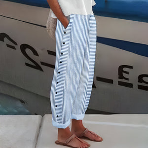 Women’s Striped Button Detail Wide Leg Pants