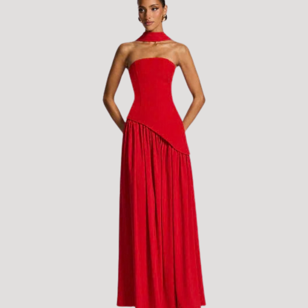 Women's Strapless Pleated Maxi Dress