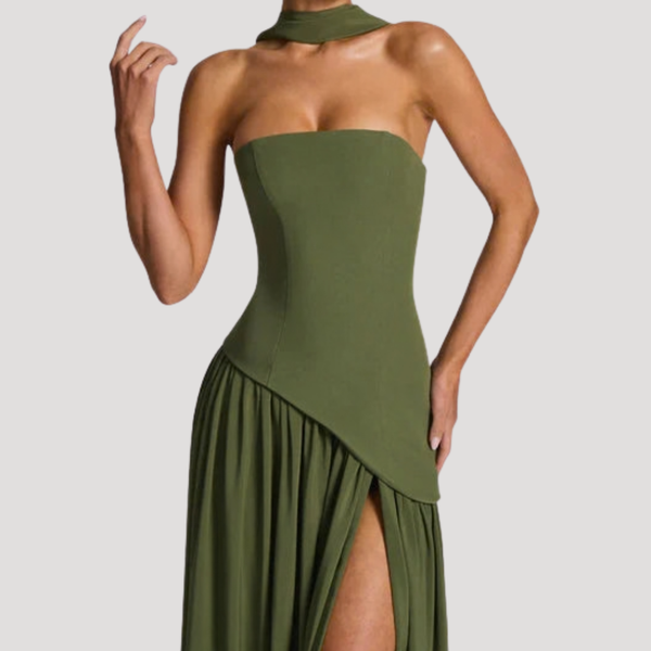 Women's Strapless Pleated Maxi Dress