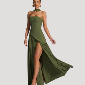 Women's Strapless Pleated Maxi Dress