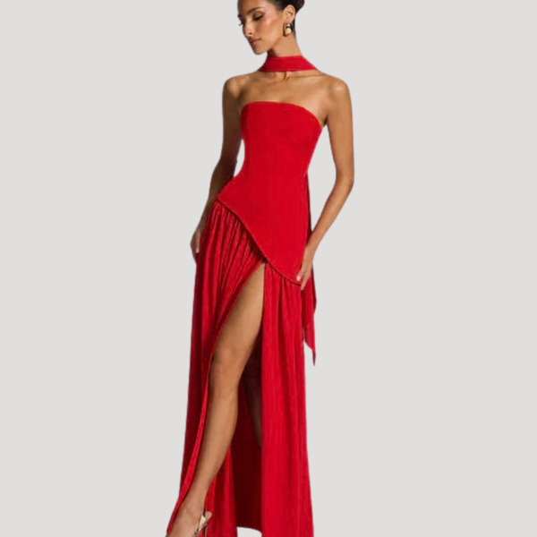 Women's Strapless Pleated Maxi Dress