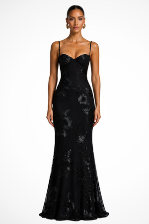 Women’s Floral Mermaid Strapless Lace-Up Back Formal Maxi Dress