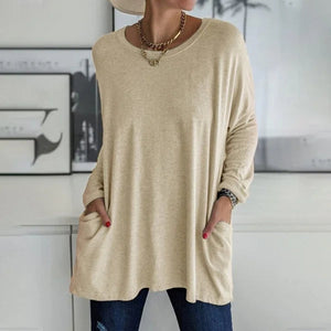 Túnica de manga larga para mujer con bolsillos y corte oversize