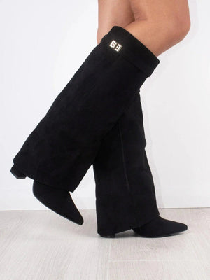Stylish Women's Knee High Boots with Comfortable Wide Flare Top and Sturdy Block Heel
