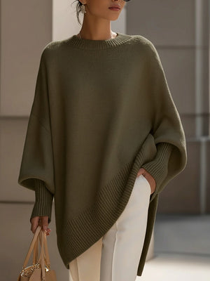 Women's Oversized Poncho Asymmetrical Knit Tunic Sweater