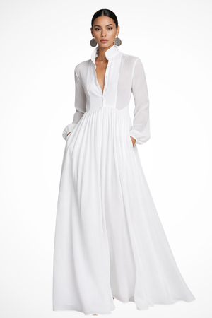 Women's Long Sleeve Button Front Maxi Dress with Pockets