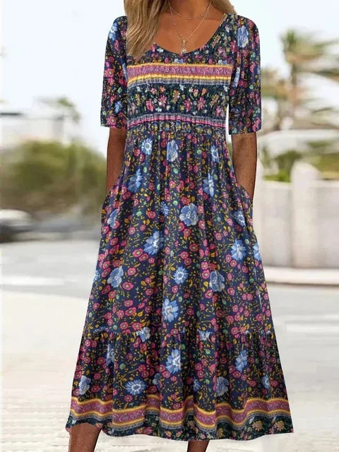 Women's Bohemian Mosaic Midi Dress