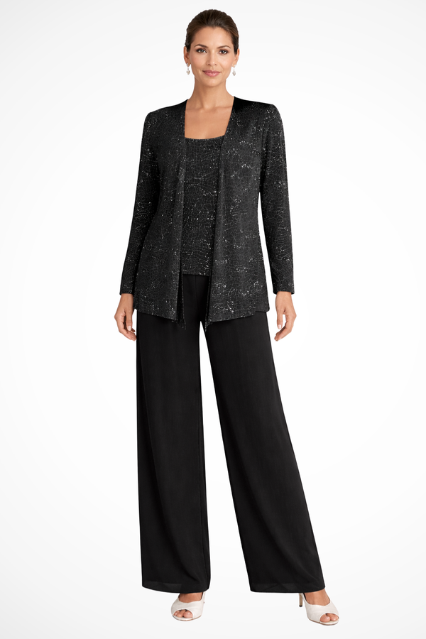 Sequin Lace Three Piece Suit Wide Leg Women
