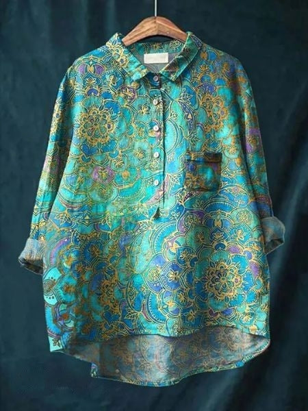Women's Watercolor Bloom Button-Up Blouse