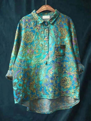 Women’s Floral Button Up Loose Long Sleeve Blouse