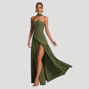 Women's Strapless Pleated Maxi Dress