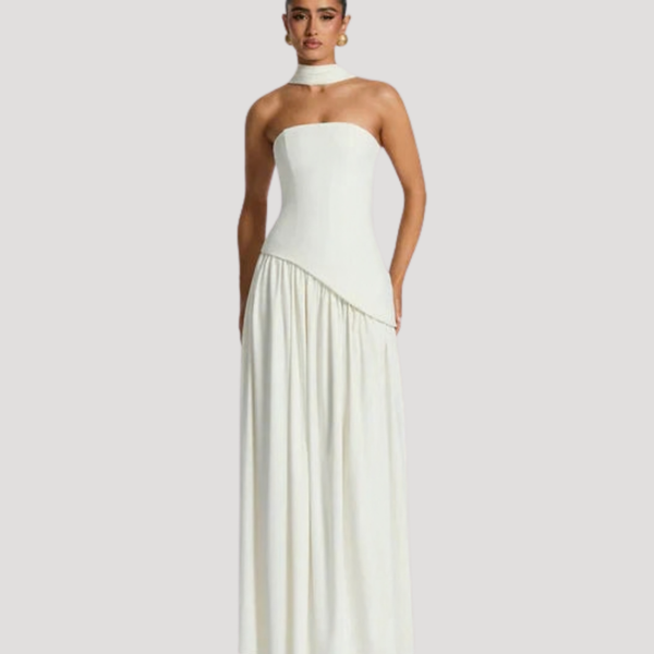 Women's Strapless Pleated Maxi Dress