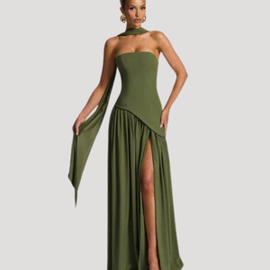 Women's Strapless Pleated Maxi Dress