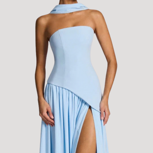 Women's Strapless Pleated Maxi Dress