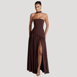 Women's Strapless Pleated Maxi Dress