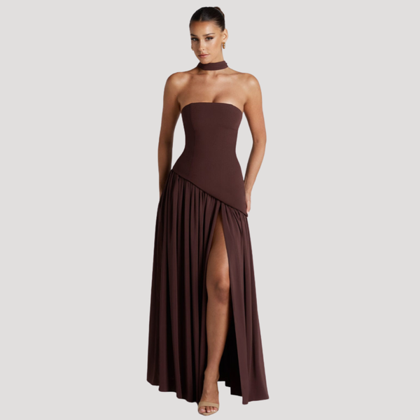 Women's Strapless Pleated Maxi Dress