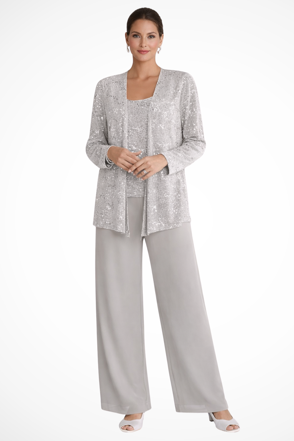 Sequin Lace Three Piece Suit Wide Leg Women