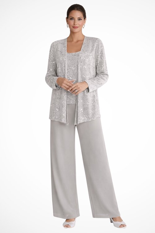Sequin Lace Three Piece Suit Wide Leg Women