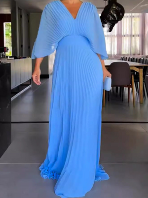 Colorful Pleated Maxi Dress with Elegant Flow